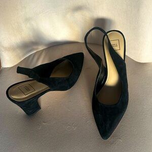 Lord & Taylor Judy slingback black leather suede kitten heel